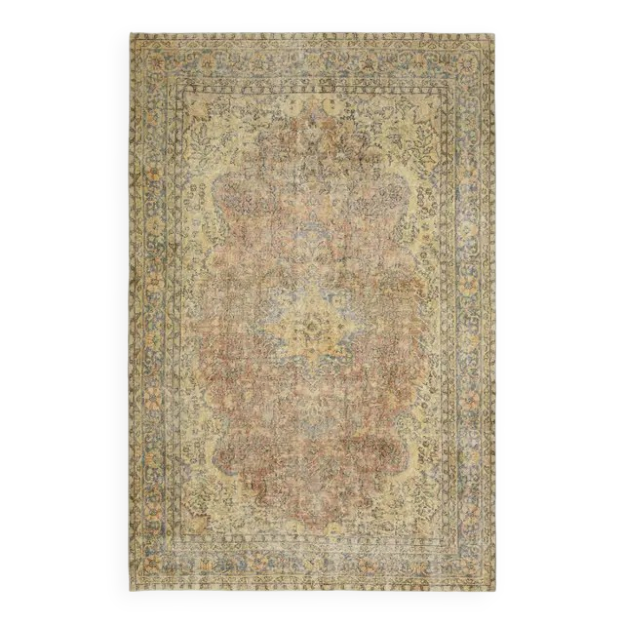 Tapis turc Oushak fait main en laine et coton orange des années 1970 203x312