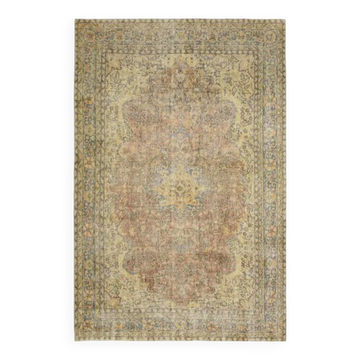 Tapis turc Oushak fait main en laine et coton orange des années 1970 203x312