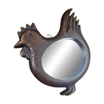 Miroir mural en forme de poule, bois sculpté vintage