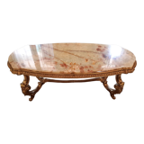 Coffee table frame and legs vegetal motif in gilded bronze and marble top