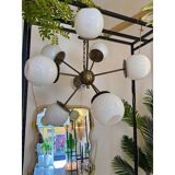 Italian Burnished Sputnik Chandelier in Milky-White Swirl Style Murano Glas
