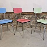 3 pink, green, blue Formica chairs