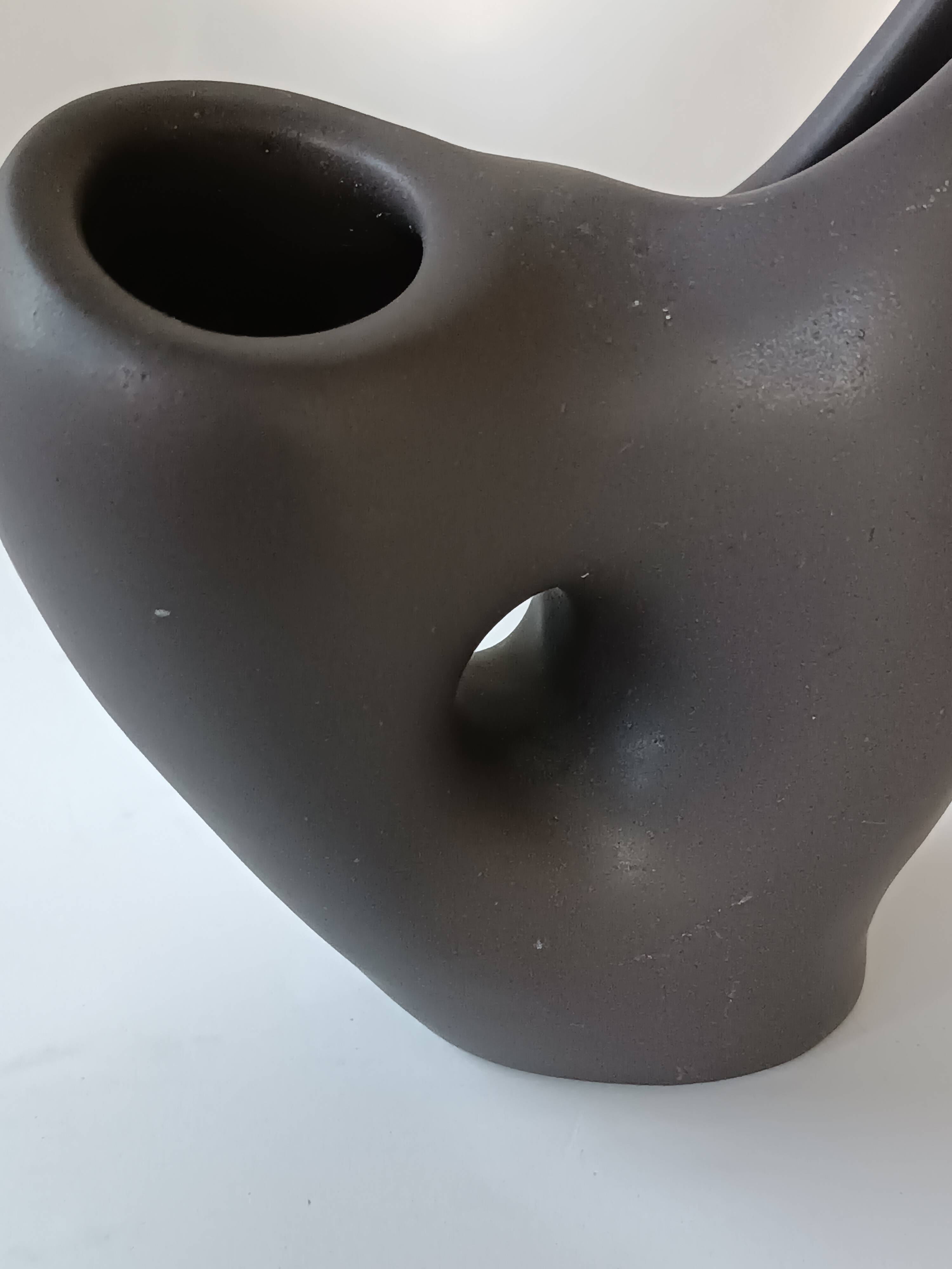 Free-form anthracite grey ceramic vase, Louis Giraud, Vallauris
