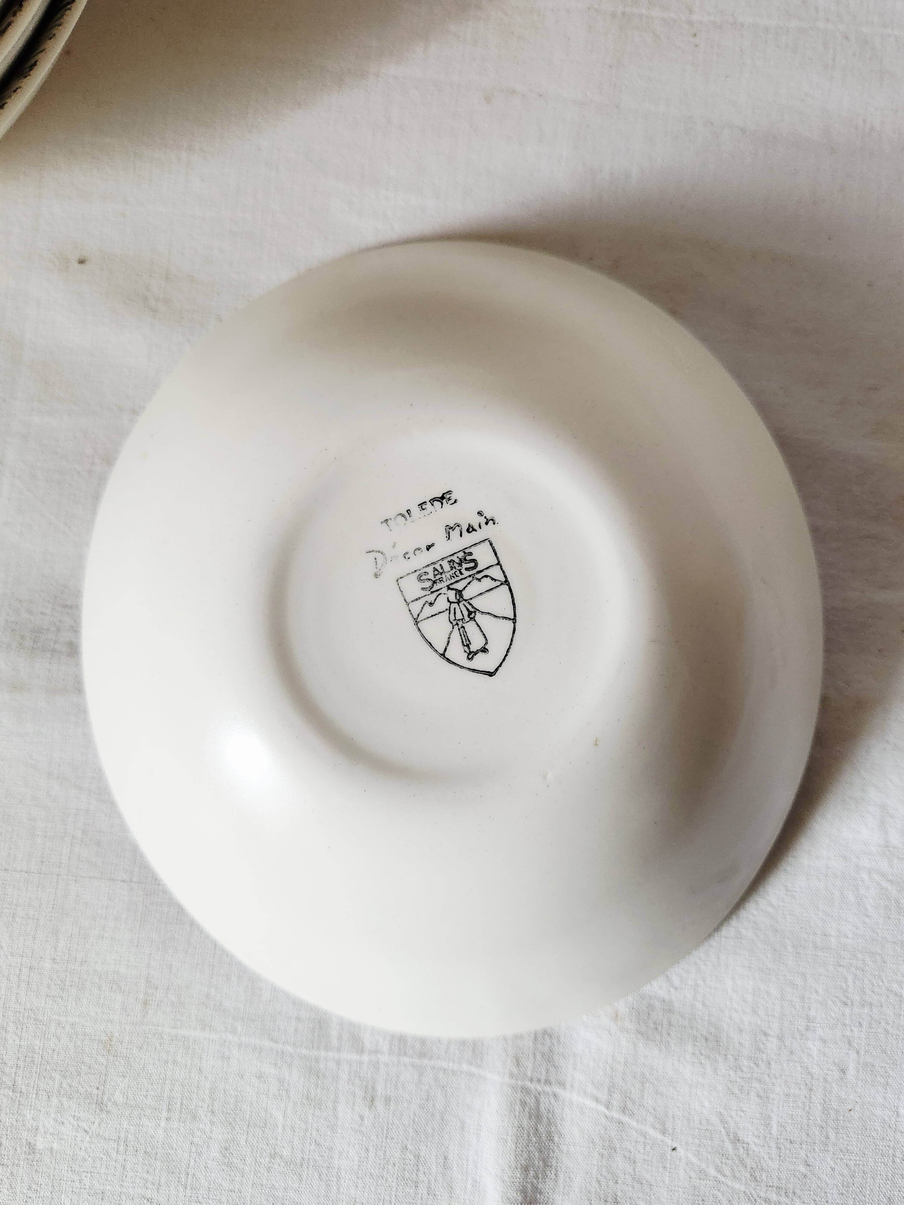 Vintage french 1960s stalins toledo - toledo dessert bowls black olive leaf