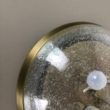 Ice glass bubble brass ceiling light by Hillebrand Leuchten, Germany, 1970s