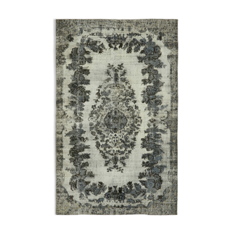 Hand-knotted carved turkish 1970s 167 cm x 268 cm grey carpet