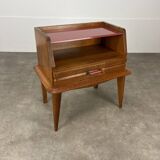 50s vintage style bedside table, wood and glass