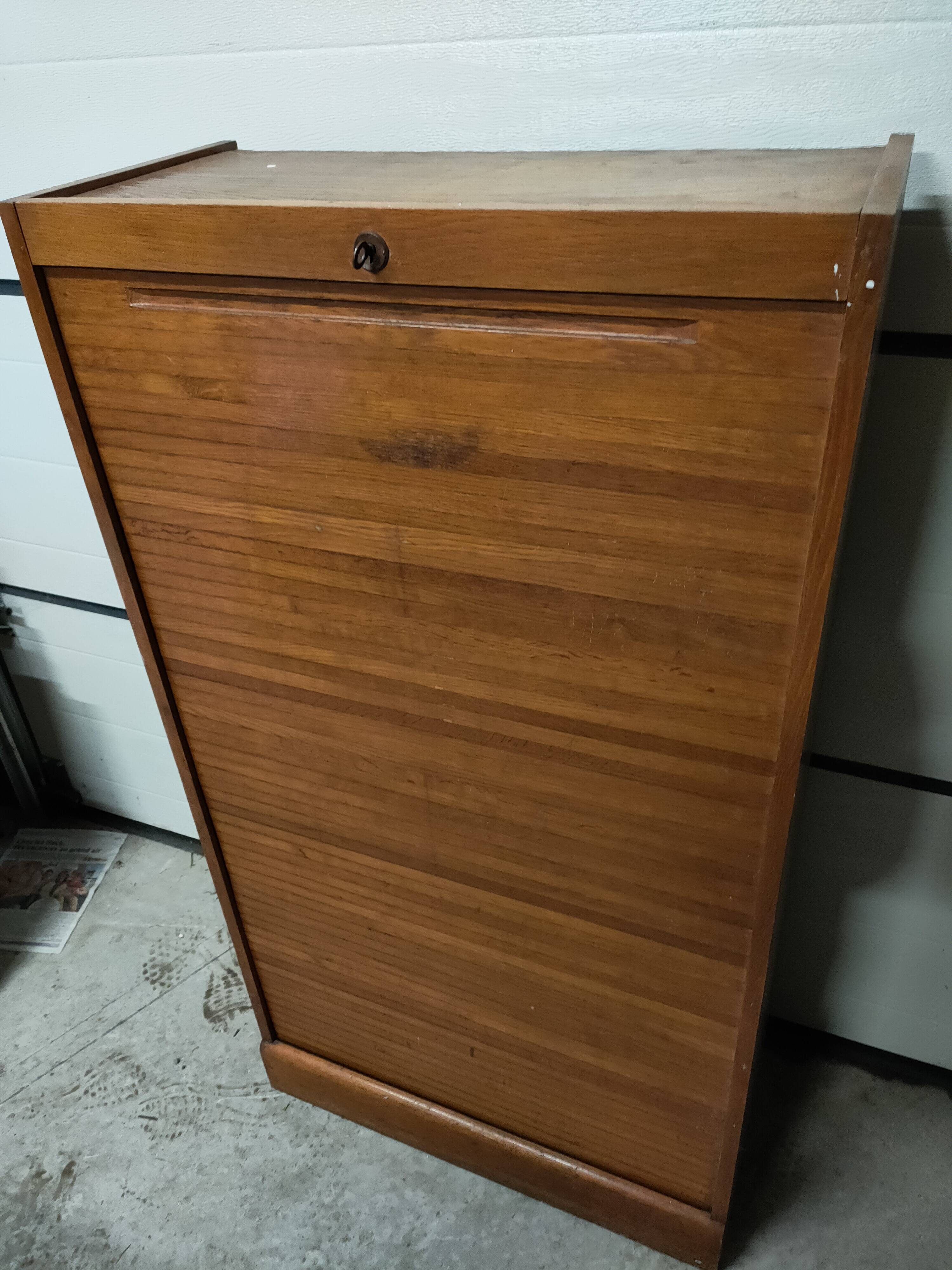 50s-60s double curtain filing cabinet in oak