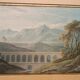 Aquarelle ancienne sur papier du début du XIXe siècle – paysage avec aqueduc.
