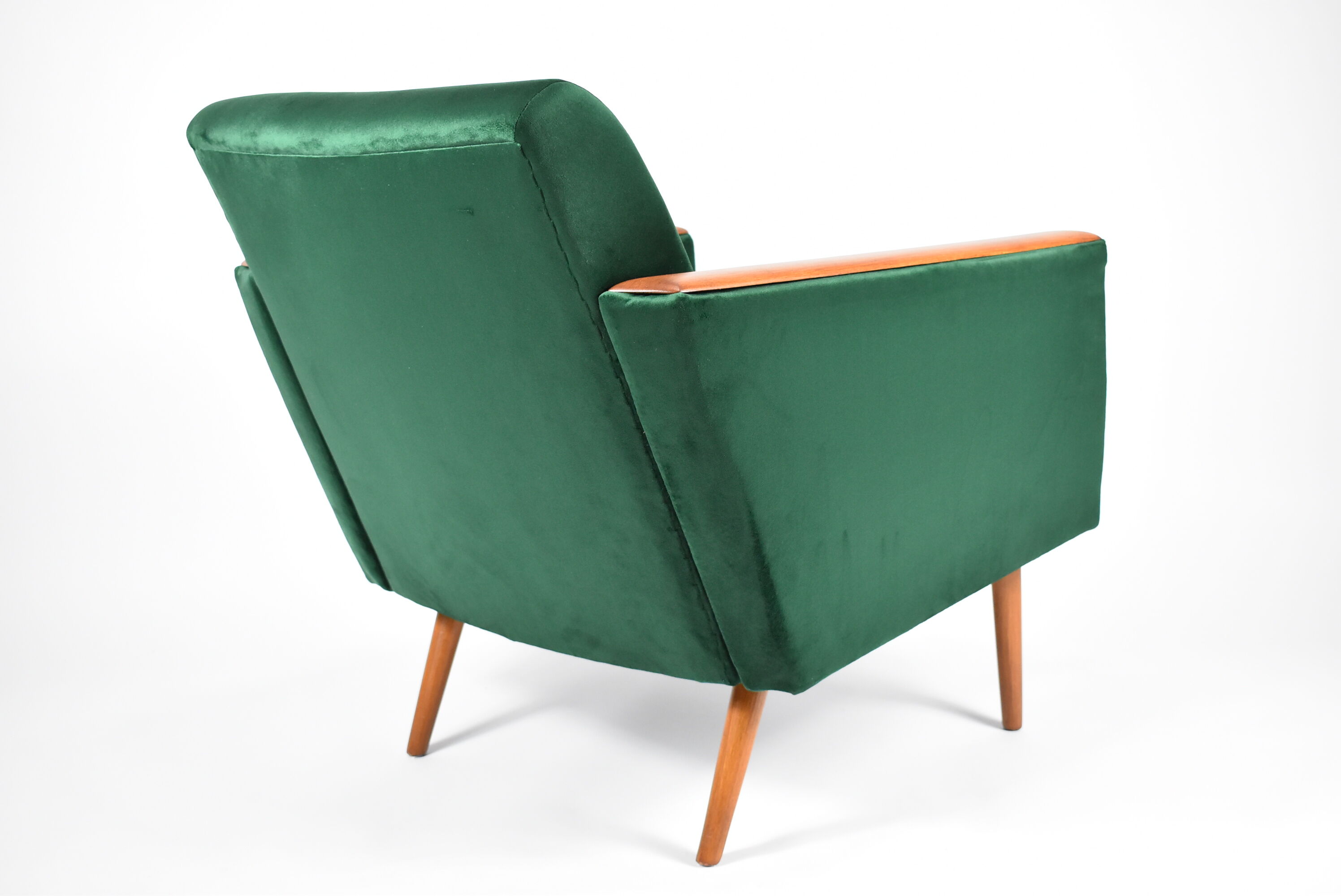 Vintage velvet armchair, 1970, mid century, green bottle color