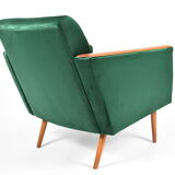 Vintage velvet armchair, 1970, mid century, green bottle color