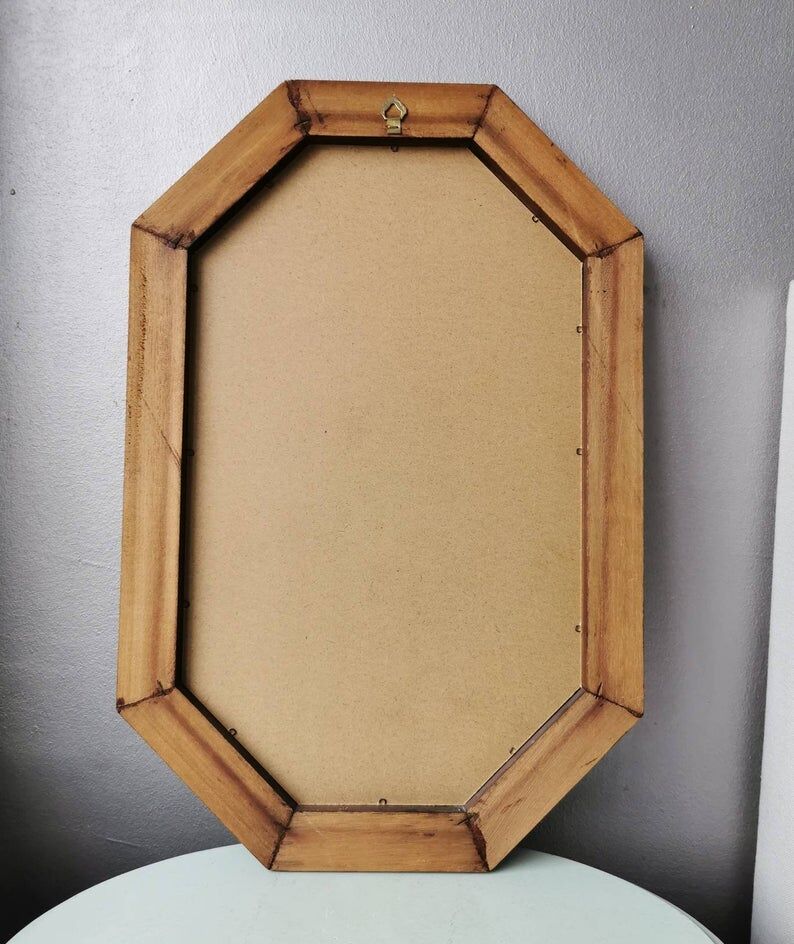 Vintage wooden mirror with 70s 80x40cm cut glass