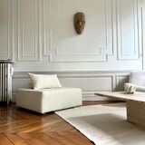 Square ottoman and its cushions in buckle fabric