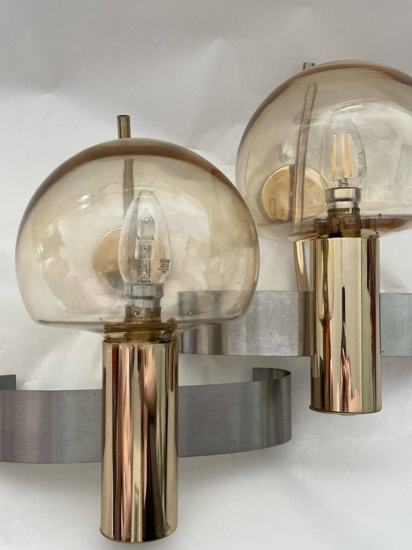 Pair of mid-century modern italian glass and metal wall lights