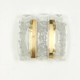 Pair of wall sconces in brass or ice glass by Doria, Germany, 1960s.