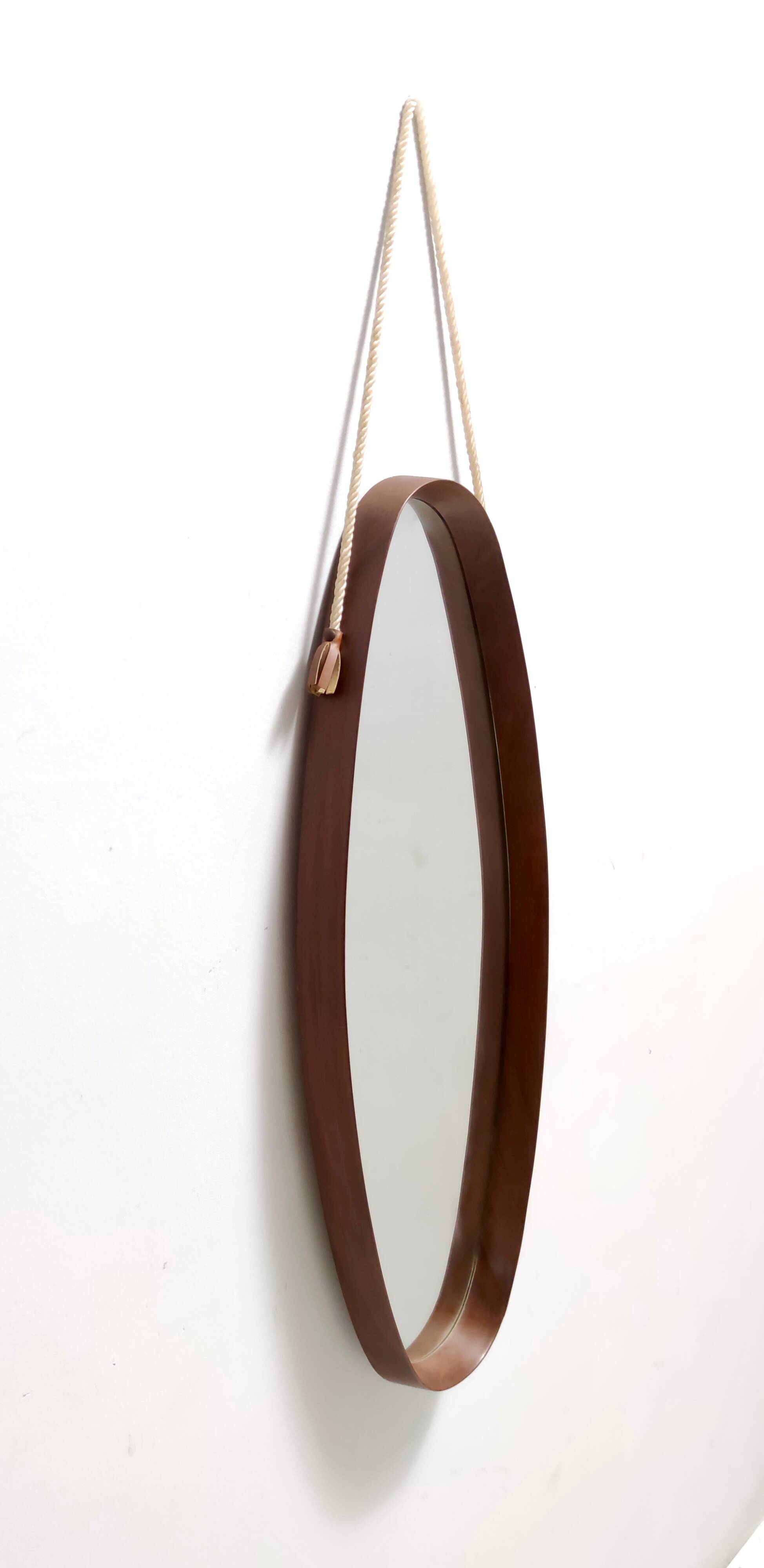 Oval Wall Mirror with Ebonized Beech Frame and a Nylon Rope, Italy