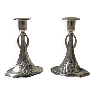 Paire de bougeoirs Art Nouveau en métal Argenté WMF N°325