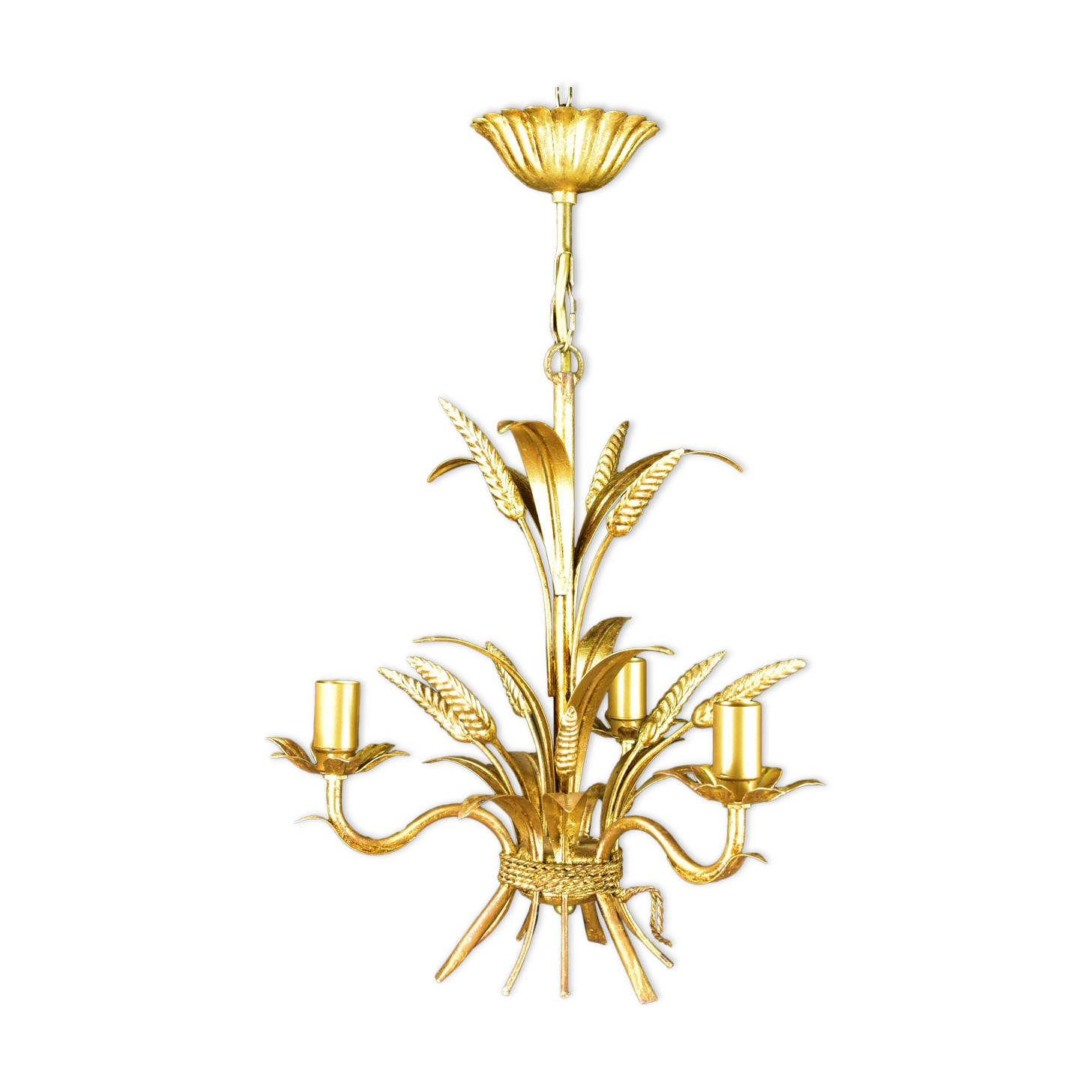 Golden suspension, 3 branches, wheat cob decoration.