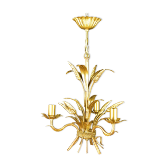 Golden suspension, 3 branches, wheat cob decoration.