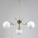 Italian Mid-century Brass and Opaline Glass Chandelier