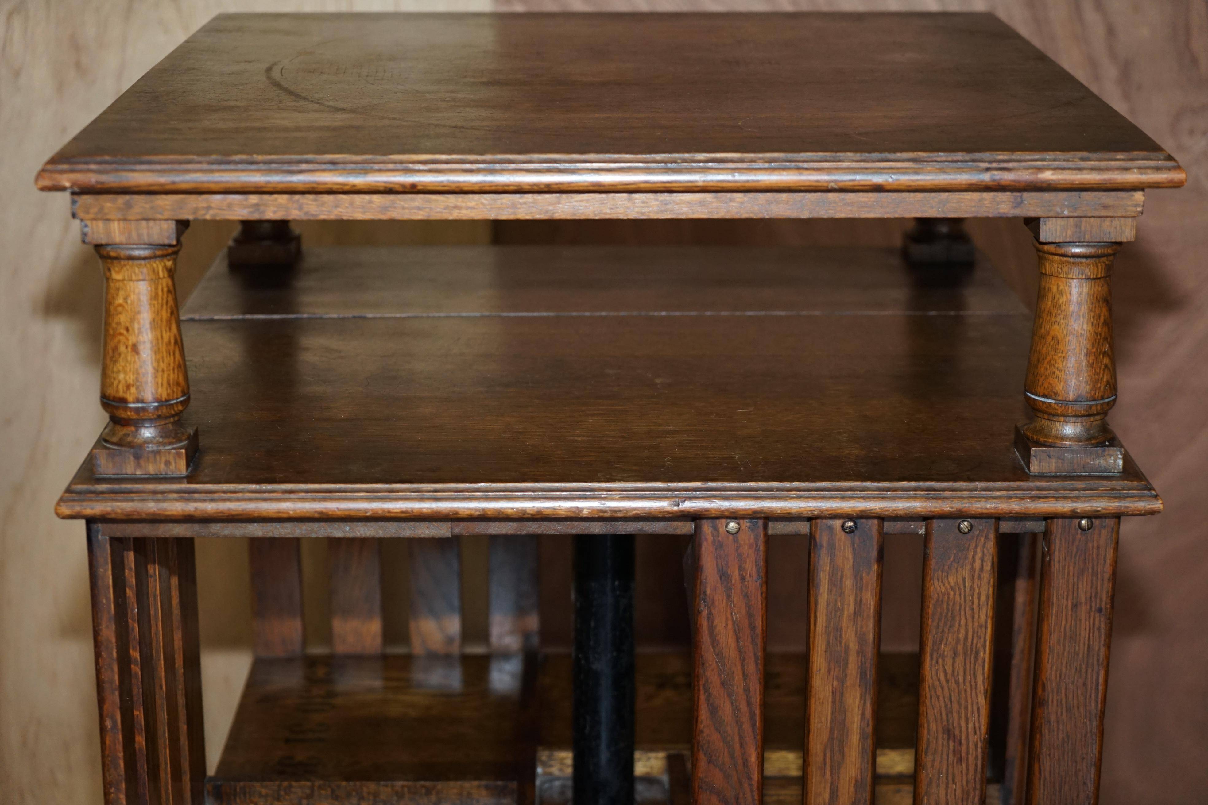 Victorian oak revolving library table circa 1880.