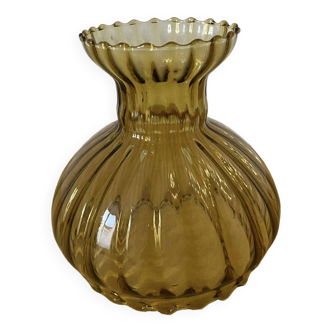 Tulipe pour lampe à poser en verre couleur ambrée, bordures perlées