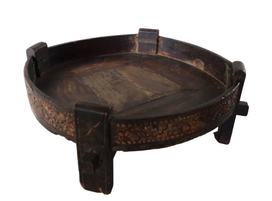 Large Antique Indonesian / Indian Carved Round Chakki Table