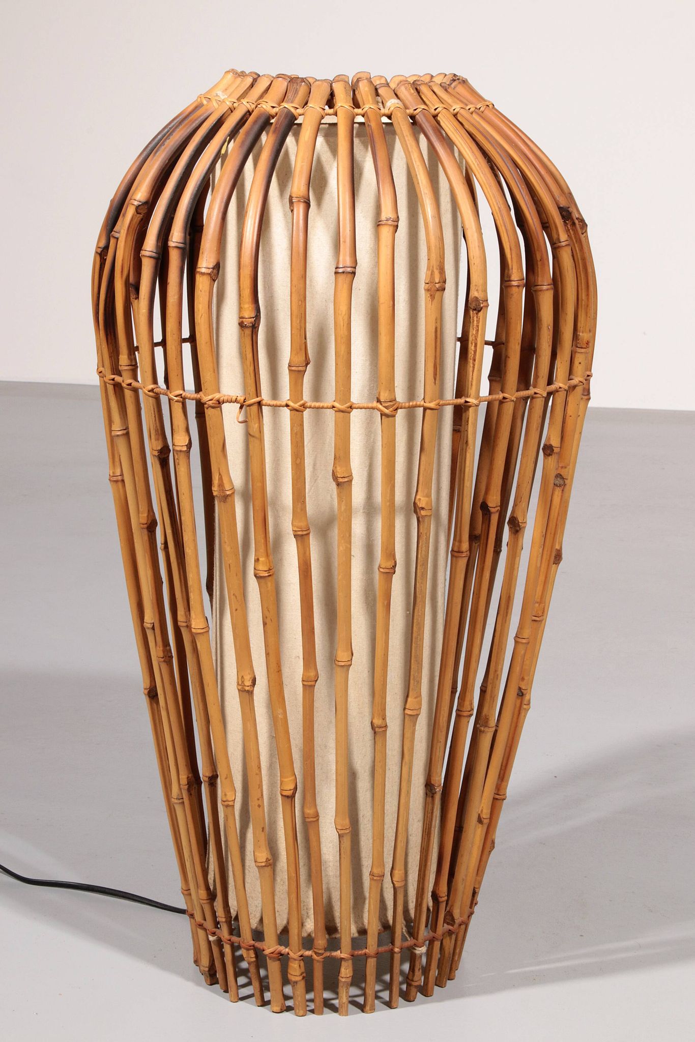 Midcentury Floor Lamp Rattan, Bamboo and Fabric Franco Albini, Italy 1960s