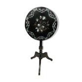 Napoleon III tipping pedestal table, blackened wood burgauté of mother-of-pearl