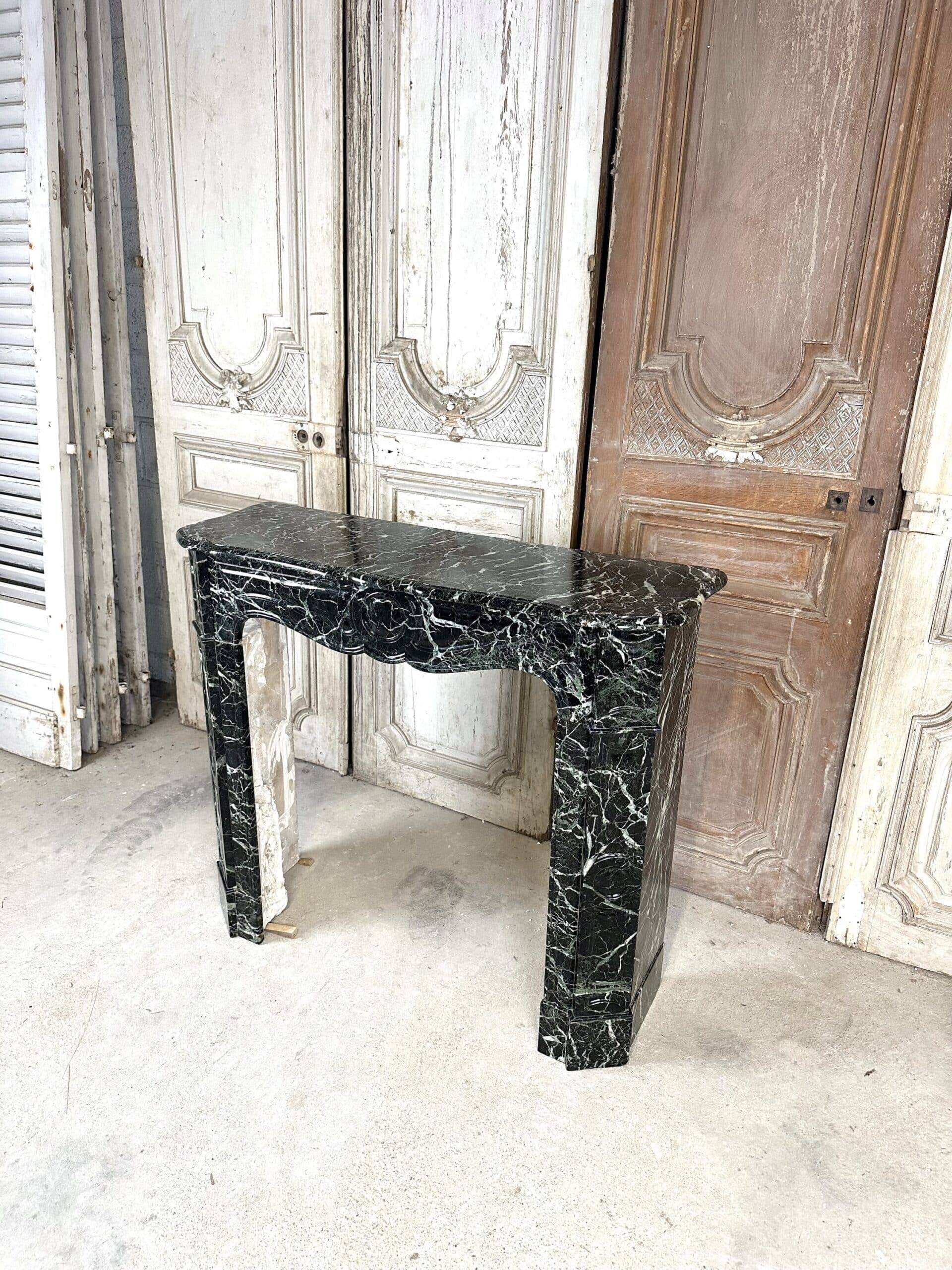 Louis XV style fireplace in green marble, 1900s