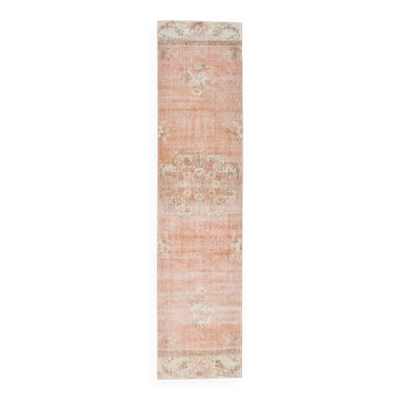 Tapis de couloir turc rouge pâle et beige
