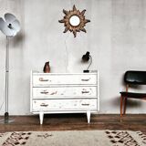 White patinated chest of drawers vintage feet compass