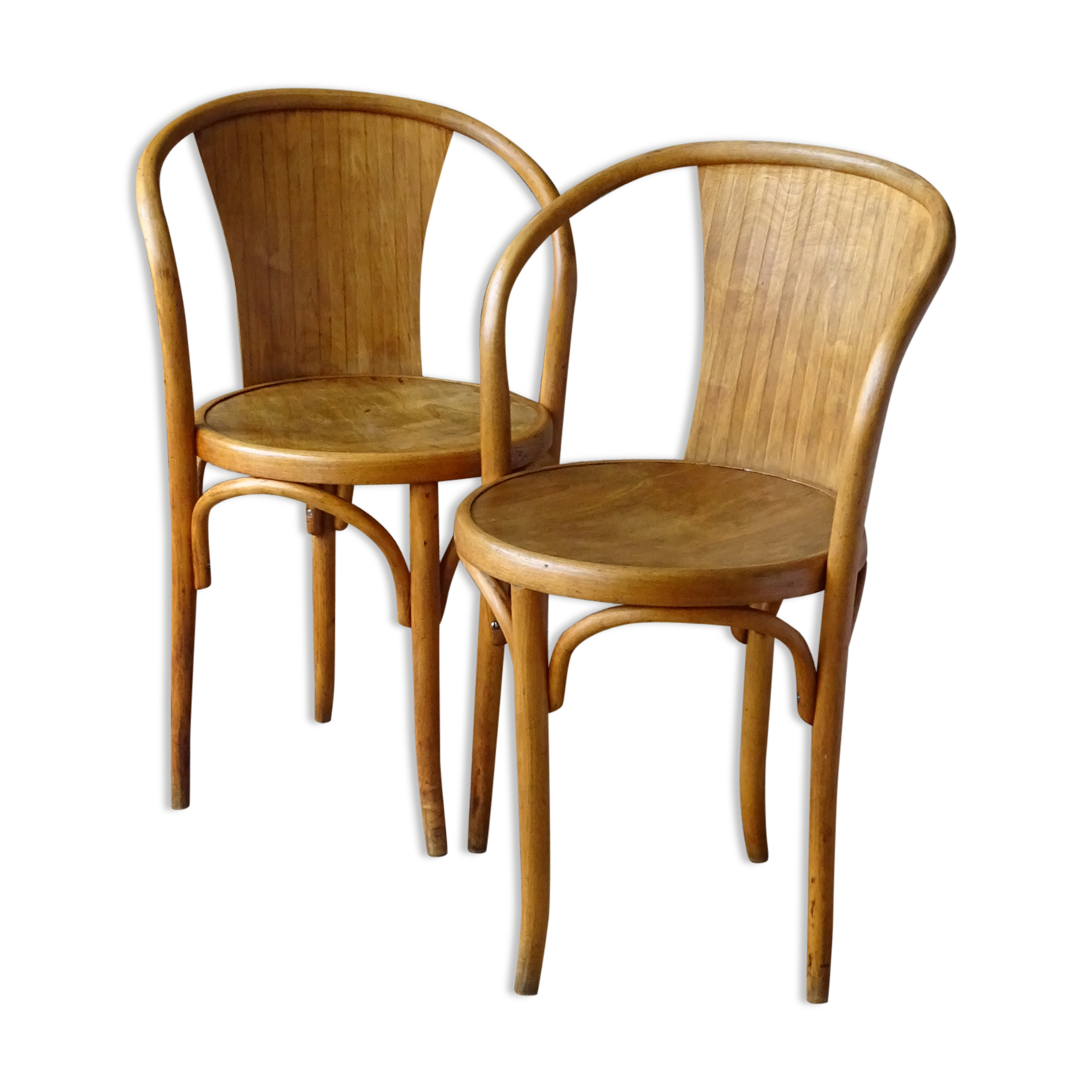 Pair of bistrot wood-curved armchairs fischel n ° 15 e 1930