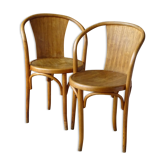 Paire de fauteuils bistrot bois-courbé fischel n°15 e 1930