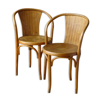 Pair of bistrot wood-curved armchairs fischel n ° 15 e 1930