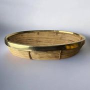 Centre de table en rotin et laiton, Italie, vers 1970