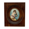 Miniature hand-painted by jane mother with her child 1900 wooden frame