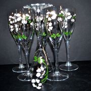 Perrier Jouet set of 6 Anemone Cuvée Belle Epoque champagne flutes in Gallé enamelled crystal