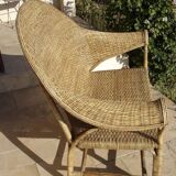 Colonial armchair in rattan and bamboo
