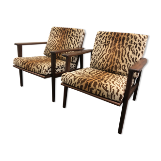 Pair of scandinavian teak armchairs circa 1960 and frey fabrics