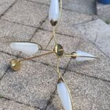 4-light pendant light, brass and opaline, Maison Lunel, Paris, vintage 1950s