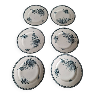 Set of 6 old flat ironstone plates from St Amandinoise, Louis XV
