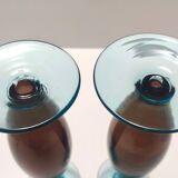 Pair of Brown and Aquamarine Murano Glass Candleholders, Italy