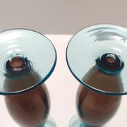 Pair of Brown and Aquamarine Murano Glass Candleholders, Italy