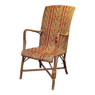 Fauteuil rotin osier motif rouge