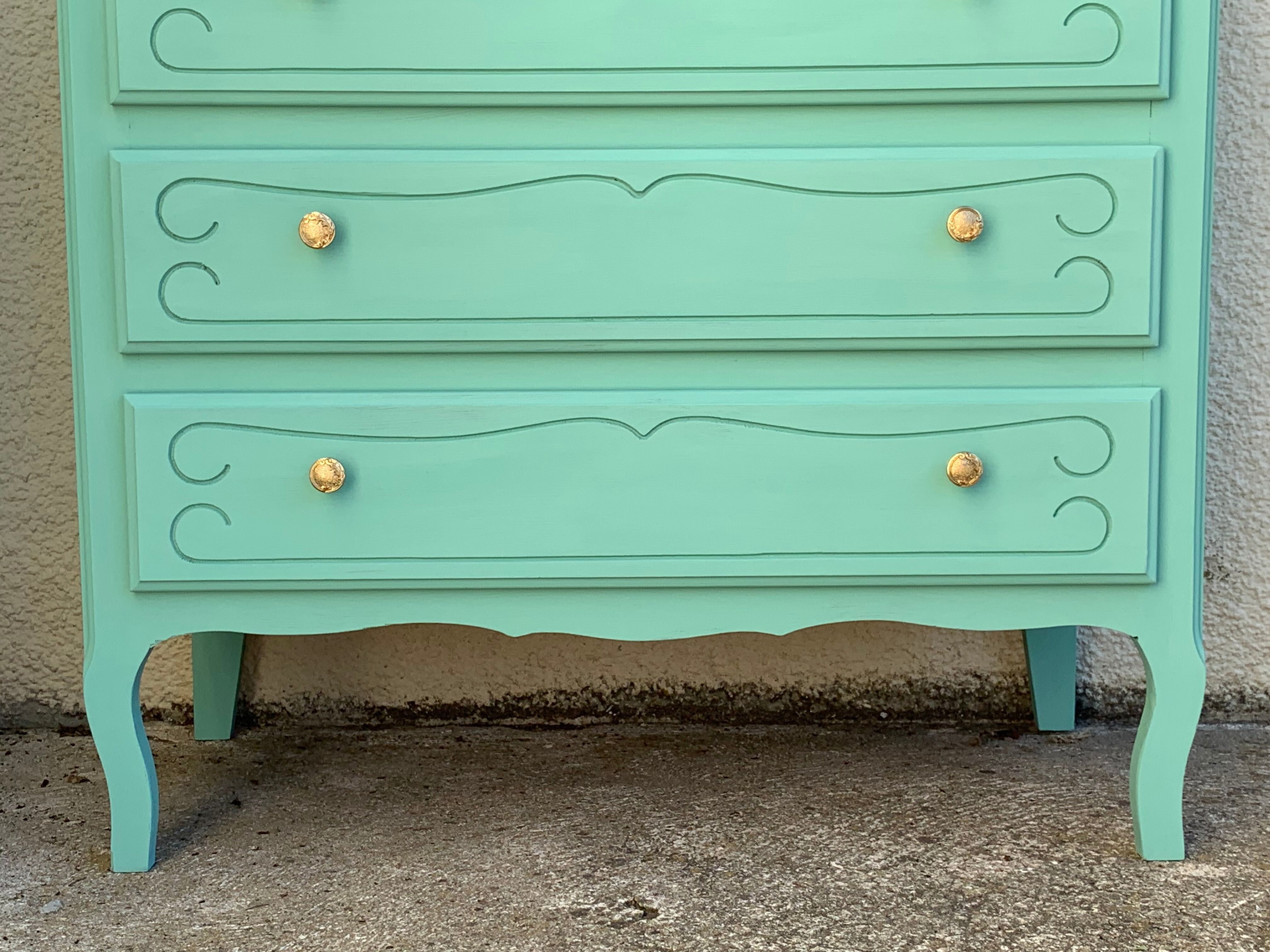 Vintage mint green chest of drawers 1950