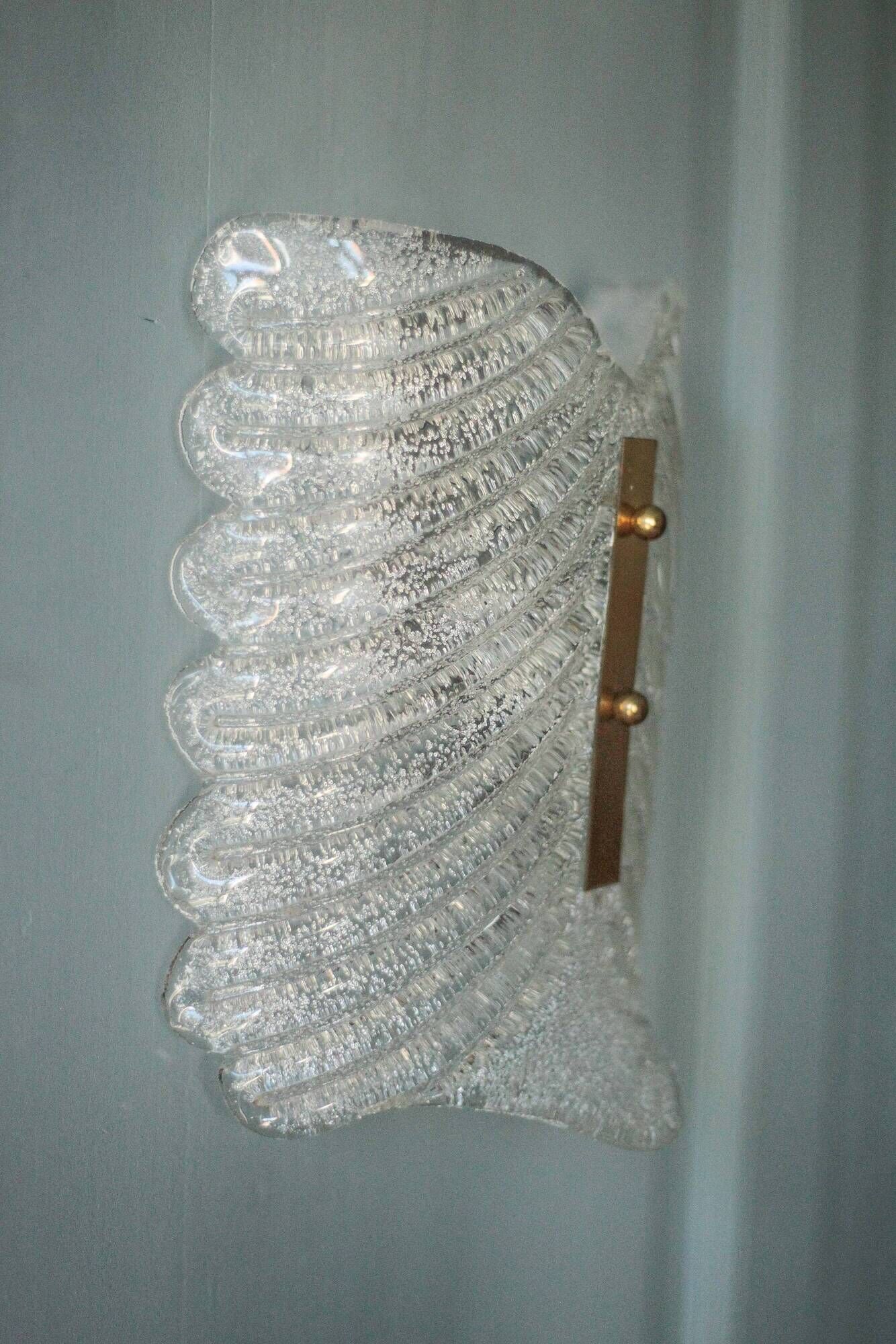 Fischer Leuchten vintage wall light, thick glass and brass wall sconce.