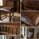 Antique chair in Henri II style, solid oak, leather.