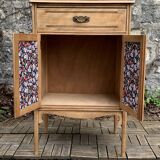 Art nouveau side table in raw wood