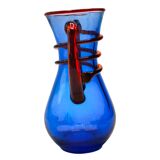 Vintage Late 20th Century Murano Glass Vase - Cobalt Blue and Red